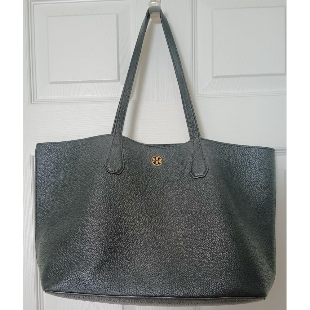 Tory Burch Perry Black Pebble Leather X- Large Size Tote Bag